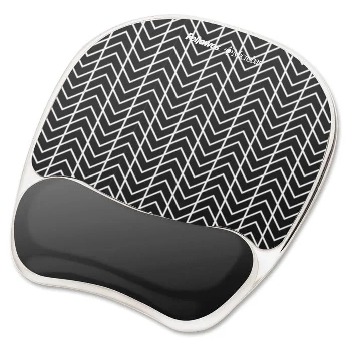 Fellowes Photo Gel Mouse Pad/Wrist Rest with Microban, Black/White Chevron