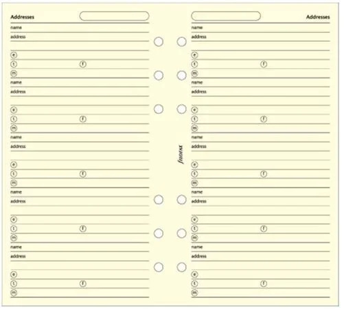 Filofax Personal Cream Name Address, Email, Phone, Fax, Mobile