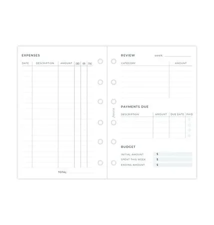 Filofax Pocket Expense Tracker Sheets