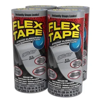 Flex Seal Strong Rubberized Waterproof Tape, Gray, 8″ X 5′, Case Of 4