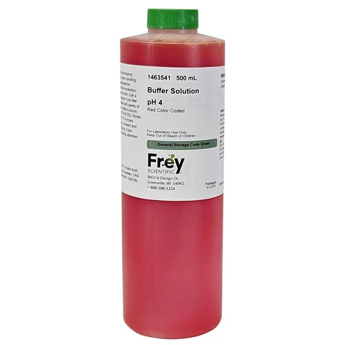 Frey Scientific Buffer Solution, pH 4.0, Red, 500 mL