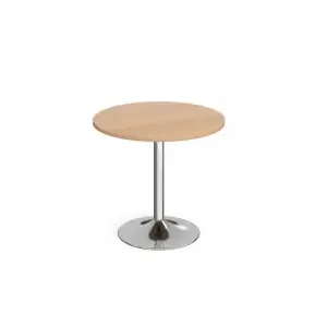 Genoa circular dining table with chrome trumpet base 800mm – beech