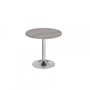 Genoa circular dining table with chrome trumpet base 800mm – grey oak