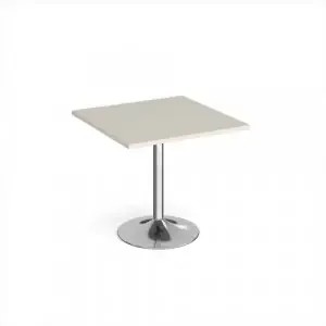 Genoa square dining table with chrome trumpet base 800mm – Light Grey