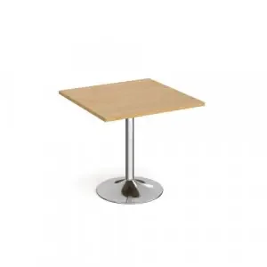 Genoa square dining table with chrome trumpet base 800mm – oak