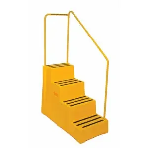 Heavy Duty Polyethylene Industrial Step; 4 Tread with Handrail; Yellow
