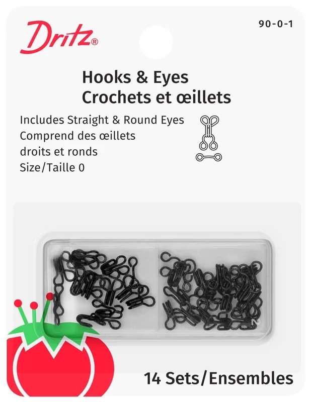 Hooks & Eyes, 14 pc, Black