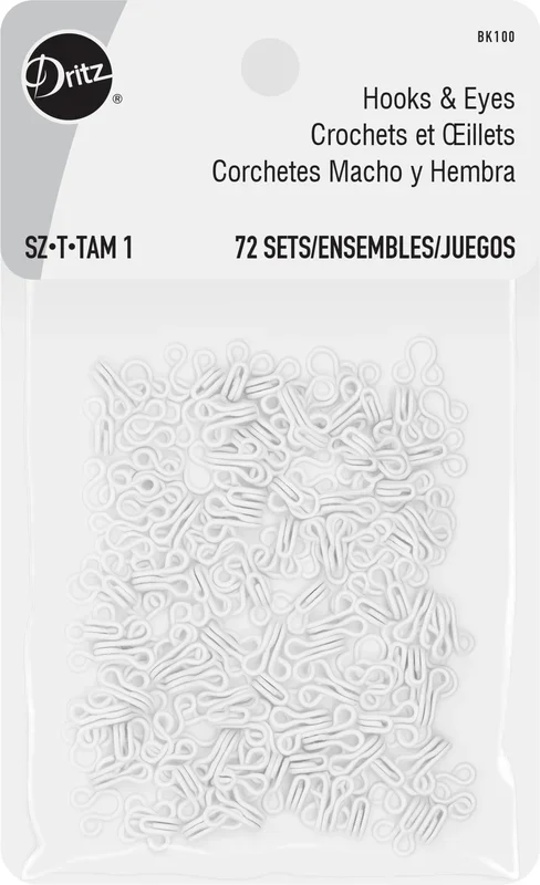 Hooks & Eyes, 72 Sets, White