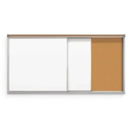 Horizontal Sliding Dry Erase Boards, Three 42″ x 72″ Sliding Panels on 3 Tracks, Back Panel Cork, Sliders Porcelain Steel Dry Erase, Overall Size 4′ x 12′