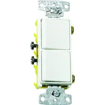Hubbell 15 Amp Rocker Single-Pole Combo 2x Switch, White