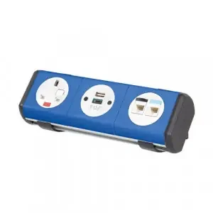 Hubble clip-on power module 1 x UK socket, 1 x TUF (A&C connectors) USB charger, 2 x RJ45 sockets – red