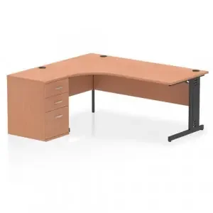 Impulse 1800mm Left Crescent Office Desk Beech Top Black Cable Managed Leg Workstation 600 Deep Desk High Pedestal