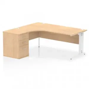 Impulse 1800mm Left Crescent Office Desk Maple Top White Cable Managed Leg Workstation 600 Deep Desk High Pedestal