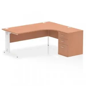 Impulse 1800mm Right Crescent Office Desk Beech Top White Cable Managed Leg Workstation 600 Deep Desk High Pedestal