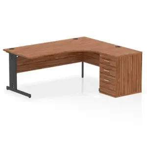 Impulse 1800mm Right Crescent Office Desk Walnut Top Black Cable Managed Leg Workstation 600 Deep Desk High Pedestal