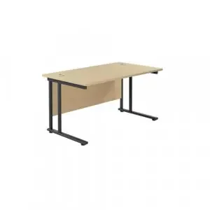 Jemini Rectangular Double Upright Cantilever Desk 1400x800x730mm Maple/Black KF819486