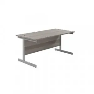 Jemini Single Upright Rectangular Desk 1600x800x730mm Grey Oak/Silver KF822731