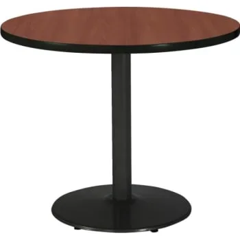 Kfi 30″ Round Pedestal Table With Mahogany Top, Round Black Base