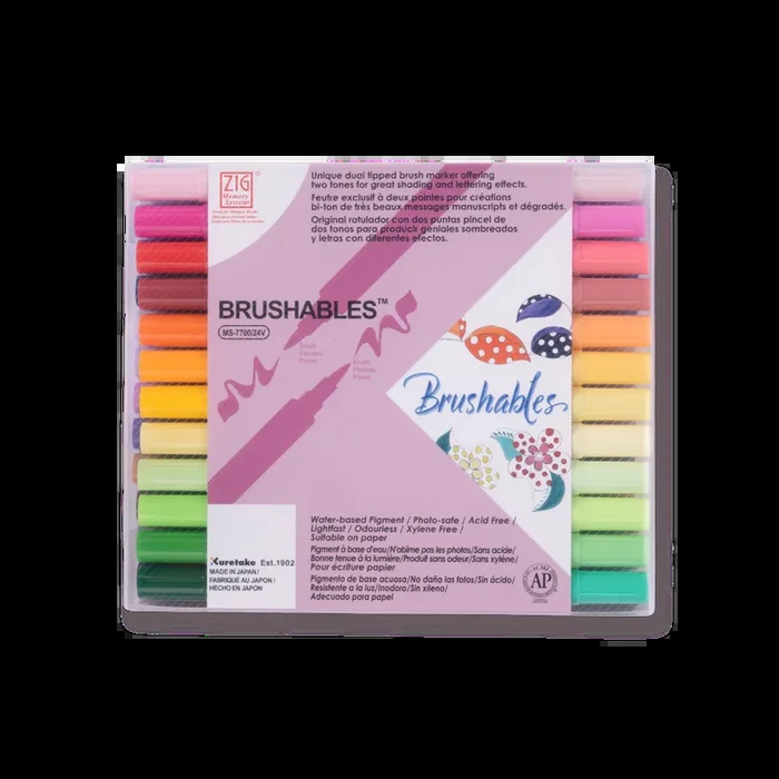 Kuretake Zig Brushables Brush Pen – 24 Colors Set