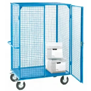 Large Distribution Trolley with Lockable Doors; Fixed/Swivel (x2 Braked) Castors; Steel; 500kg; Blue
