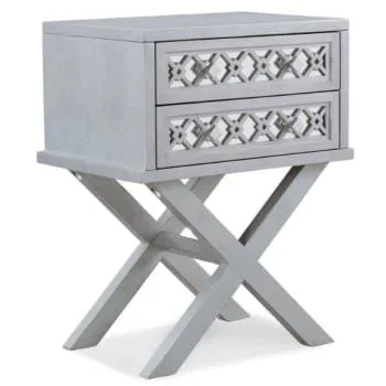 Leick Home Mirrored Diamond Filigree Two Drawer X Base Nightstand,silver Leaf
