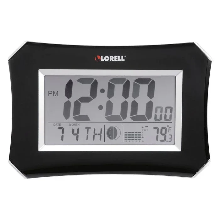 Lorell LCD Wall Alarm Clock, 10-1/8 Inches, Plastic Frame, Black Frame