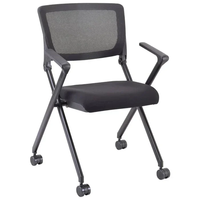 Lorell Plastic Arms Mesh Back Nesting Chair, Casters, 24-3/8 x 22-7/8 x 35-3/8 Inches, Black, Carton of 2