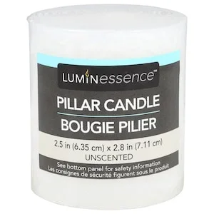 Luminessence Unscented White Pillar Candles, 2.875×2.5 in.