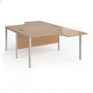 Maestro 25 back to back ergonomic desks 1400mm deep – silver bench leg frame, beech top