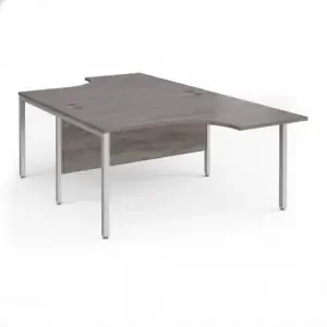 Maestro 25 back to back ergonomic desks 1400mm deep – silver bench leg frame, grey oak top