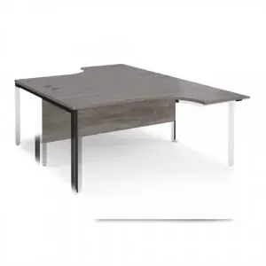 Maestro 25 back to back ergonomic desks 1600mm deep – black bench leg frame, grey oak top