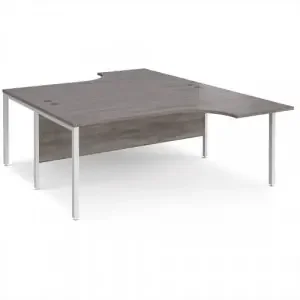 Maestro 25 back to back ergonomic desks 1800mm deep – white bench leg frame, grey oak top