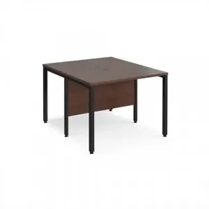 Maestro 25 back to back straight desks 1000mm x 1200mm – black bench leg frame, walnut top