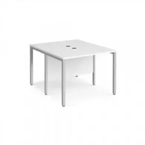 Maestro 25 back to back straight desks 1000mm x 1200mm – silver bench leg frame, white top
