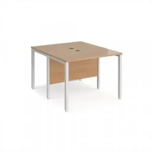 Maestro 25 back to back straight desks 1000mm x 1200mm – white bench leg frame, beech top