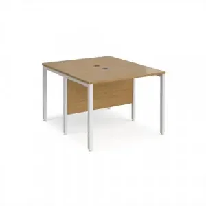 Maestro 25 back to back straight desks 1000mm x 1200mm – white bench leg frame, oak top