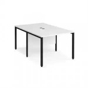 Maestro 25 back to back straight desks 1000mm x 1600mm – black bench leg frame, white top