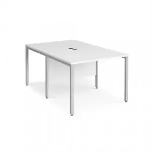 Maestro 25 back to back straight desks 1000mm x 1600mm – silver bench leg frame, white top