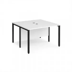 Maestro 25 back to back straight desks 1200mm x 1200mm – black bench leg frame, white top