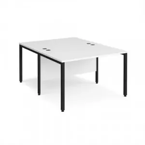 Maestro 25 back to back straight desks 1200mm x 1600mm – black bench leg frame, white top