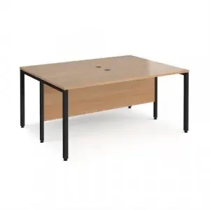 Maestro 25 back to back straight desks 1600mm x 1200mm – black bench leg frame, beech top