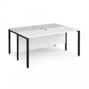 Maestro 25 back to back straight desks 1600mm x 1200mm – black bench leg frame, white top
