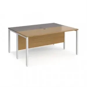 Maestro 25 back to back straight desks 1600mm x 1200mm – white bench leg frame, oak top