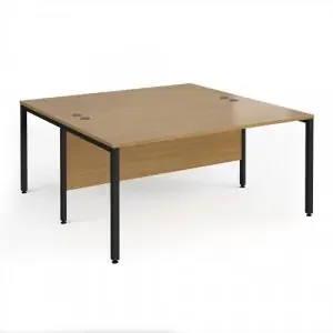 Maestro 25 back to back straight desks 1600mm x 1600mm – black bench leg frame, oak top