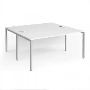 Maestro 25 back to back straight desks 1600mm x 1600mm – silver bench leg frame, white top