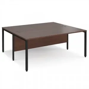 Maestro 25 back to back straight desks 1800mm x 1600mm – black bench leg frame, walnut top