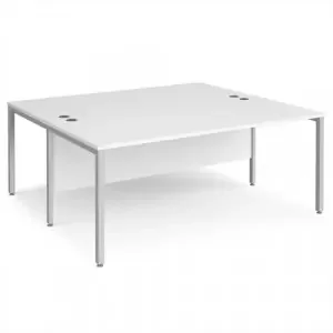 Maestro 25 back to back straight desks 1800mm x 1600mm – silver bench leg frame, white top