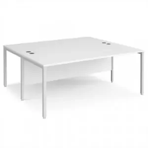 Maestro 25 back to back straight desks 1800mm x 1600mm – white bench leg frame, white top