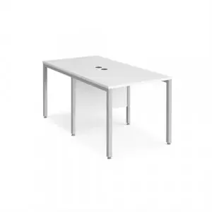 Maestro 25 back to back straight desks 800mm x 1600mm – silver bench leg frame, white top
