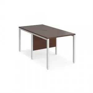 Maestro 25 back to back straight desks 800mm x 1600mm – white bench leg frame, walnut top